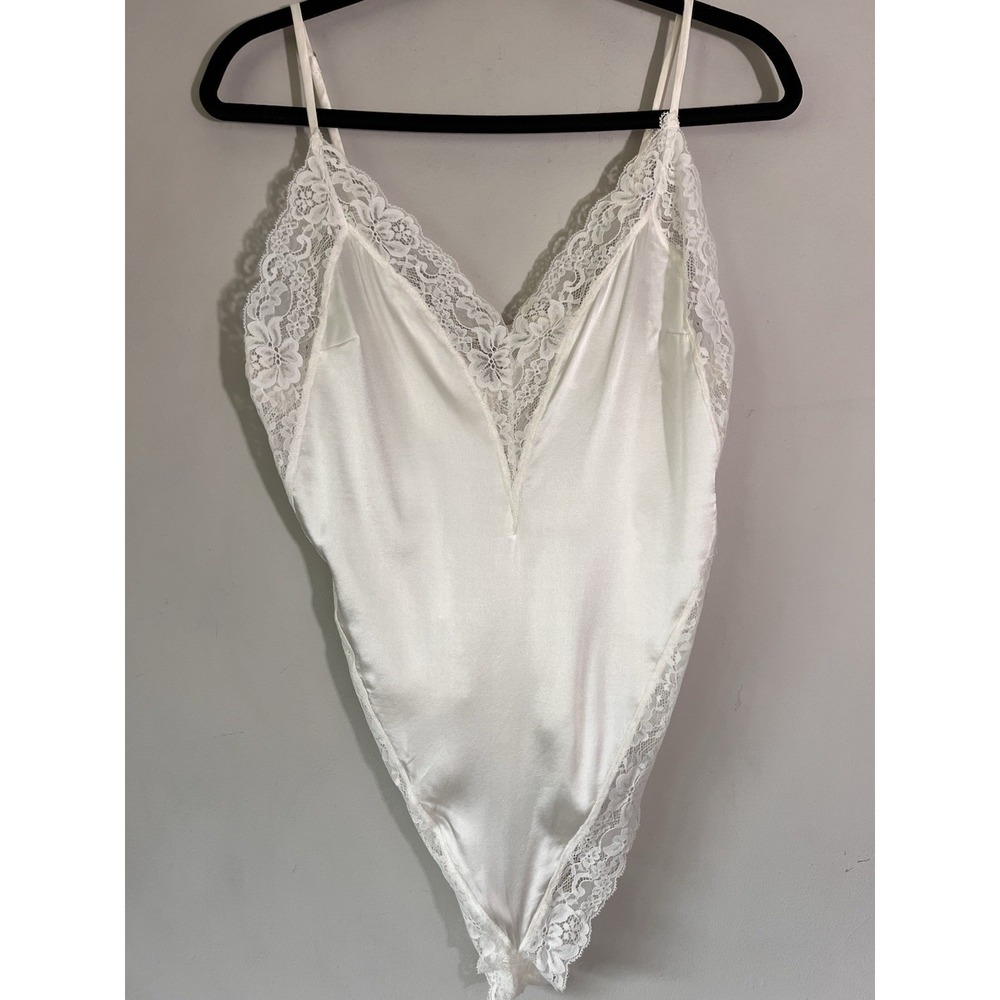 Fleur Du Mal Silk Satin Bodysuit Ivory Lace Trim Size Large L Bridal Romantic
